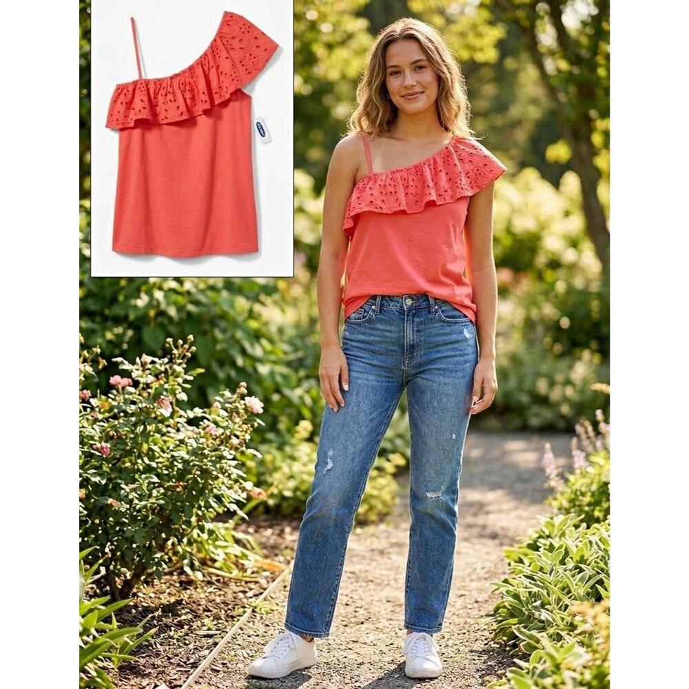 NWT Old Navy One-Shoulder Ruffle Tank, Soft Terracotta